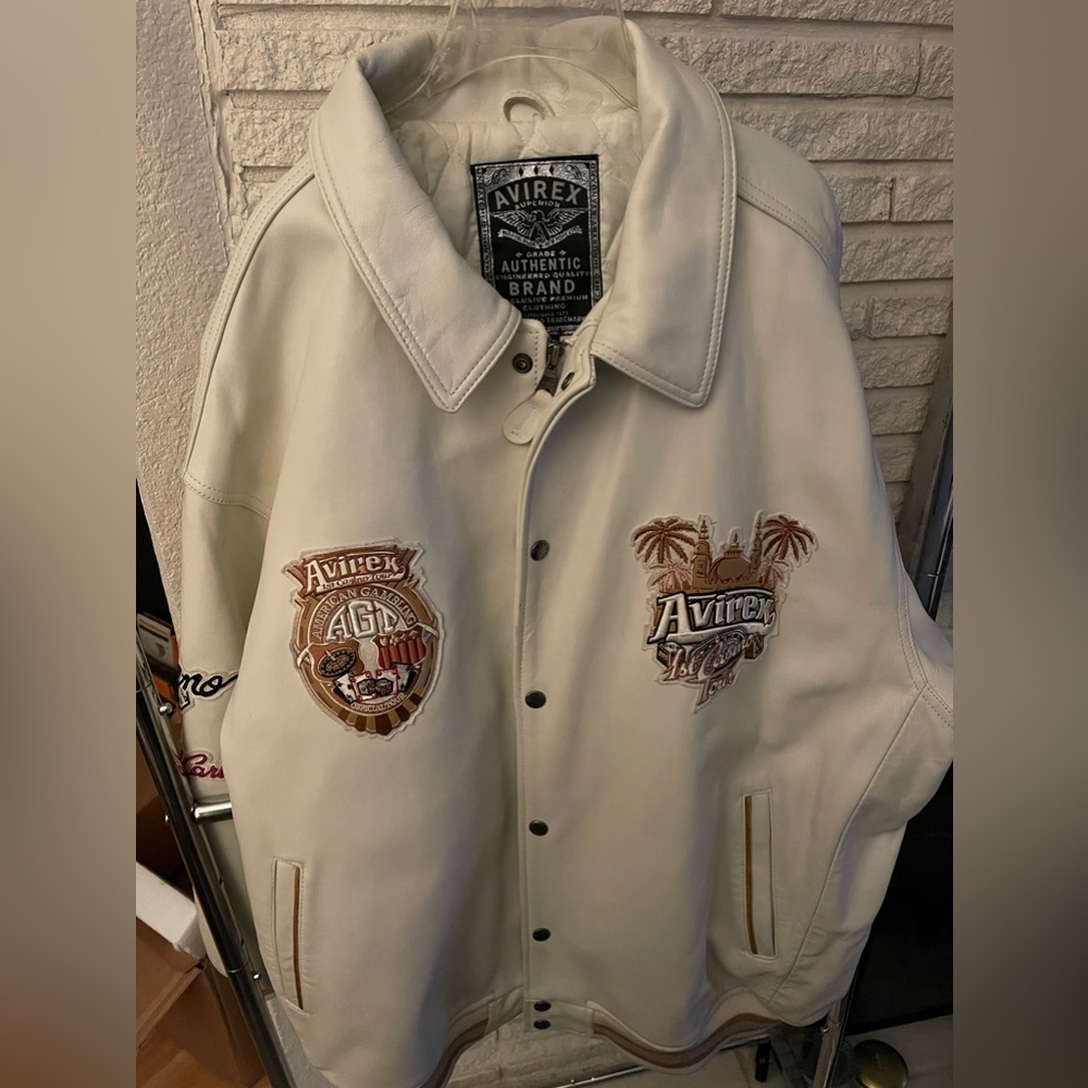 Avirex Authentic White Leather Jacket w/ Casino Themed Patches